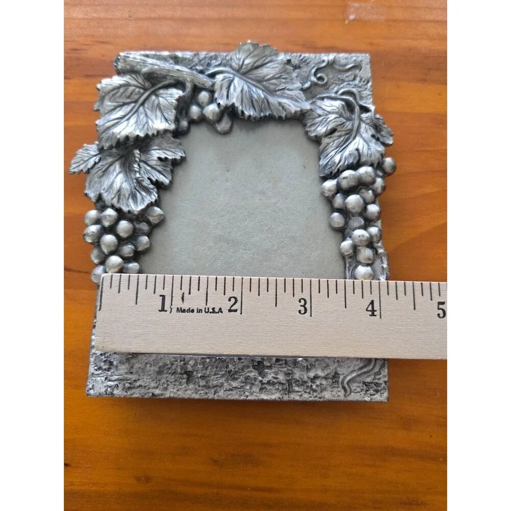 Vintage Pewter Heavy Photo Frame Grape Vine Leaves 5.5